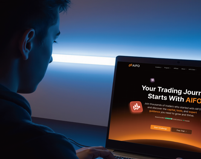 Trader using AIFO platform on laptop screen