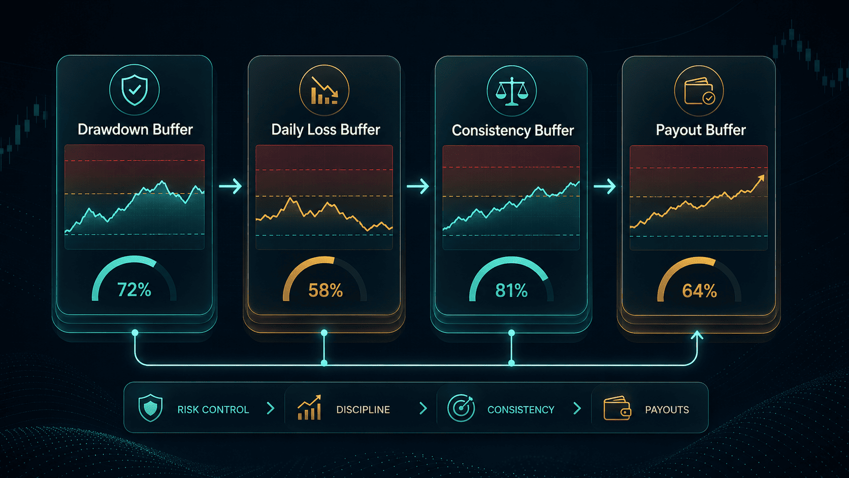 Futures prop firm challenge buffer map for drawdown daily loss consistency and payout