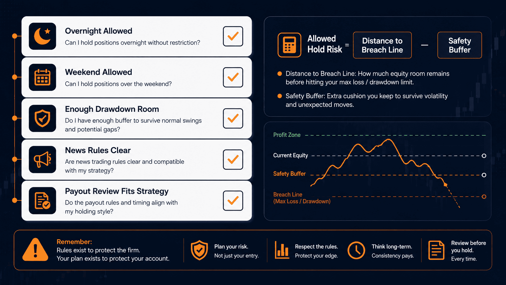 Swing trader checklist for overnight and weekend holding in prop firm accounts